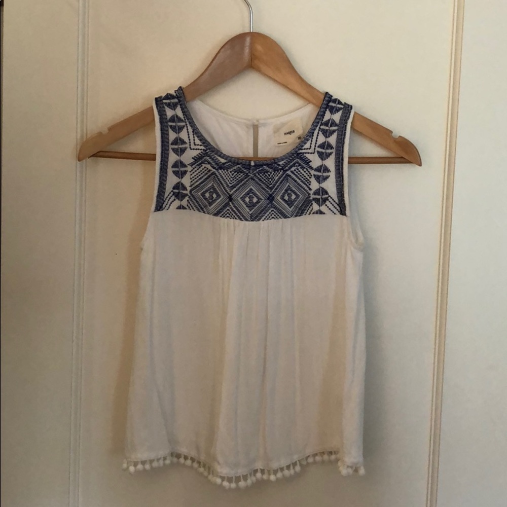 Harper Embroidered Tank With Pompom Hem
